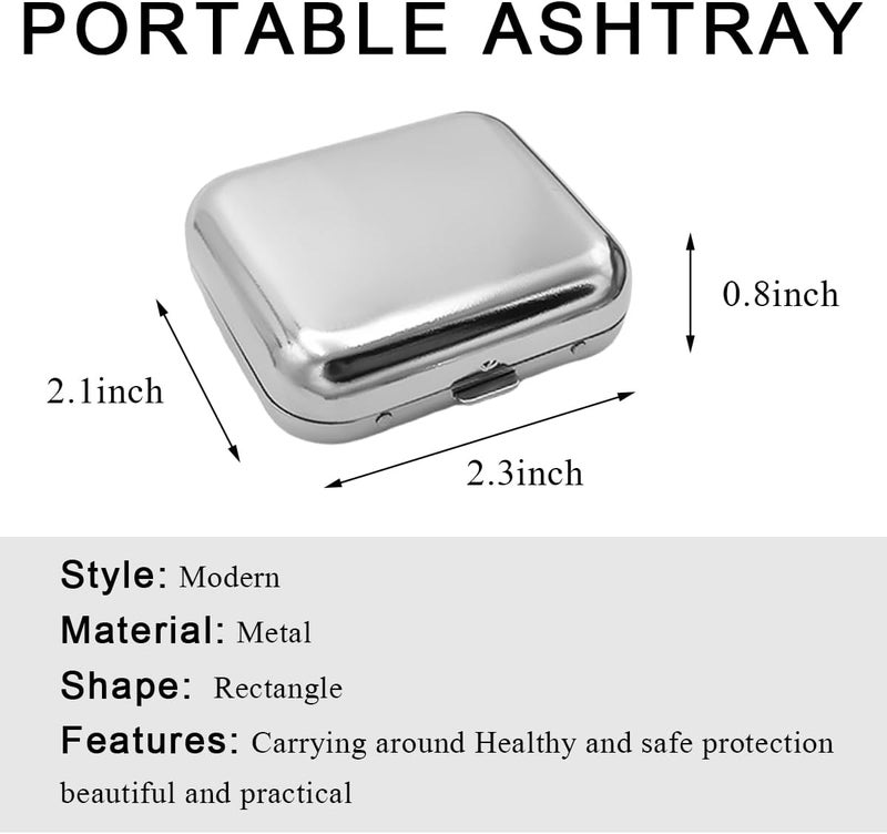 SHMZK Mini Portable Ashtrays, Metal Pocket Dustproof Car Ash Tray with Lid, Compact Square Windproof Car Cigar Ashtrays, Decorative Cigarette Snuffers Ashtray for Car Home Office (Gray) - Image 2